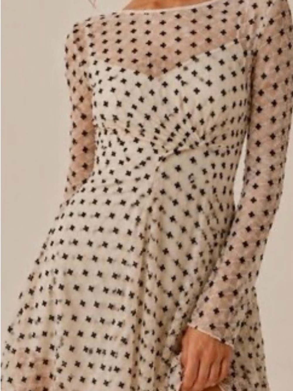Free People Sheer Delight Mini Dress - Cream with Black bows separate slip.